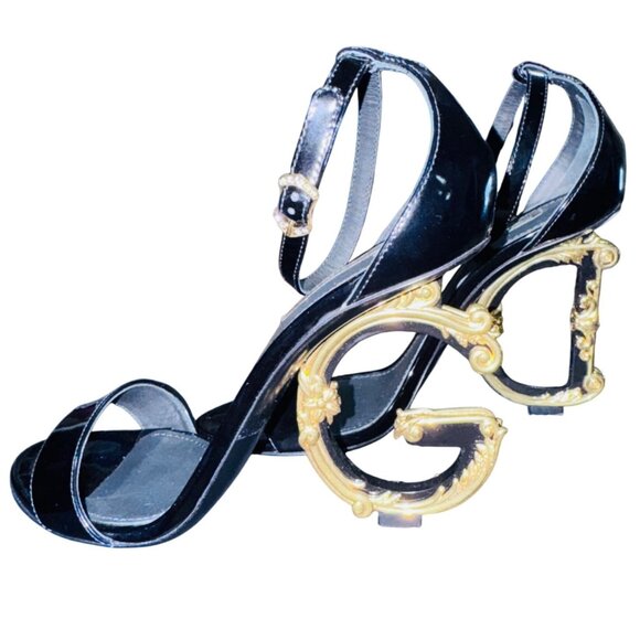 Dolce & Gabbana Keira DG Sculpted High Heel Leather Sandals Black NIB MSRP $1345 - Picture 1 of 15